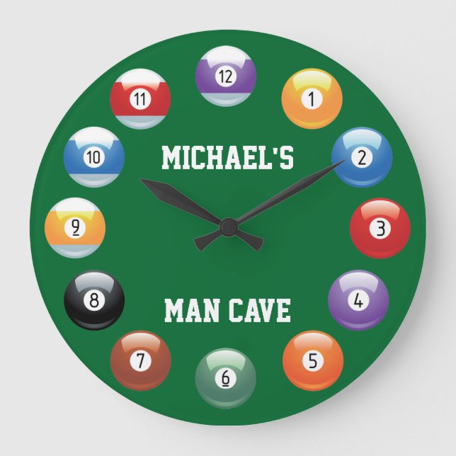 Billiard Balls Personalisiert Wall Clock Große Wanduhr (Vorderseite)