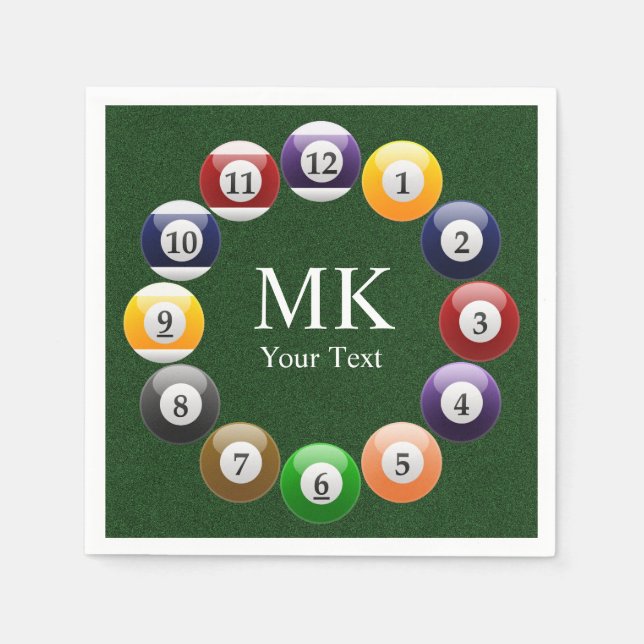 Billiard Balls Shiny farbenfroher Pool Snooker Spo Serviette (Vorderseite)