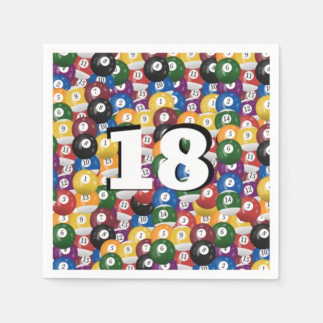 Billiard Balls zum 18. Geburtstag Serviette (Vorderseite)