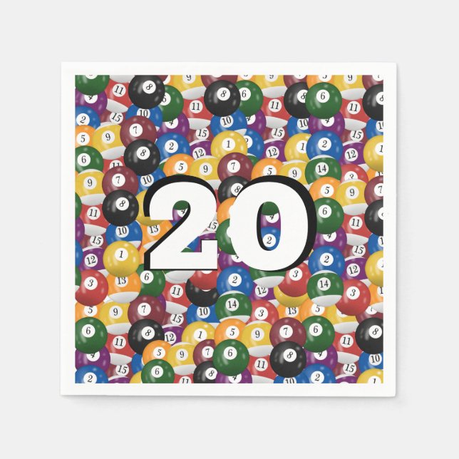 Billiard Balls zum 20. Geburtstag Serviette (Vorderseite)