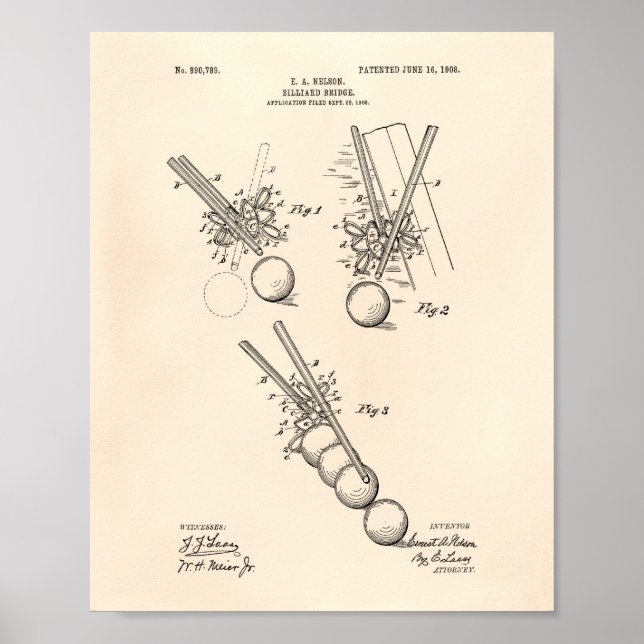 Billiard Bridge 1908 Patent Art - Old Peper Poster (Vorne)