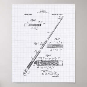 Billiard Cue 1918 Patent Art - Lined Peper Poster