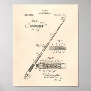 Billiard Cue 1918 Patentart - Alte Peper Poster