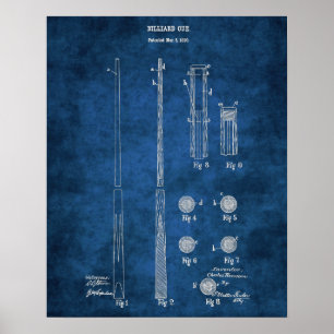 Billiard Cue Patent Blueprint no 4 Pool Room Art Poster