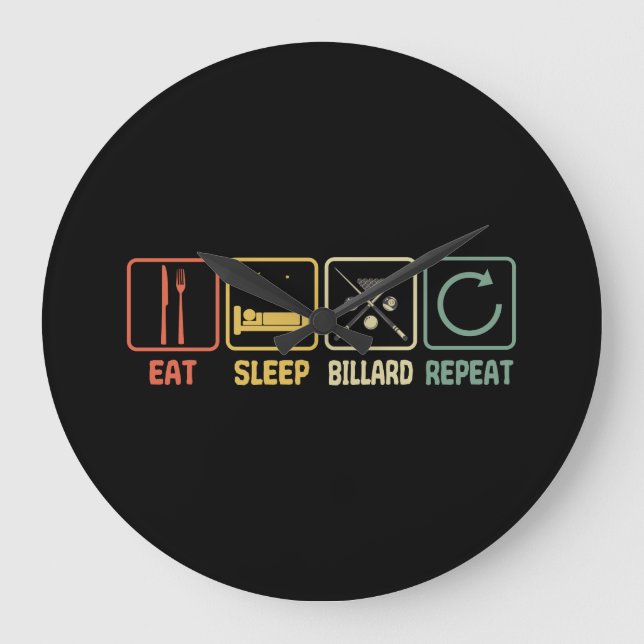 Billiard Eat Sleep Repeat Retro Style Slogan Große Wanduhr (Vorderseite)
