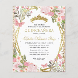 Billiard Floral Blush Gold Tiara Quinceañera Einla Flyer