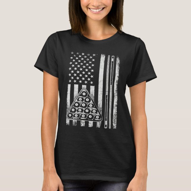 Billiard Game  USA American Flag Pool Player Sport T-Shirt (Vorderseite)