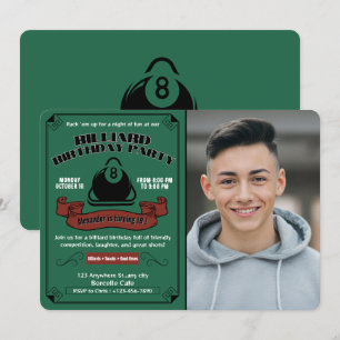 Billiard Geburtstagsparty Pool Thema Custom Foto Einladung