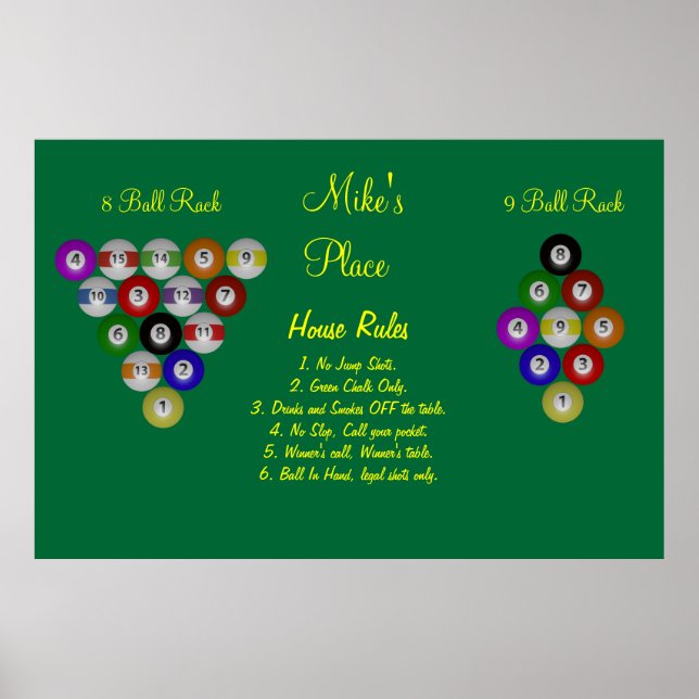 Billiard House Pool Rules Poster (Vorne)