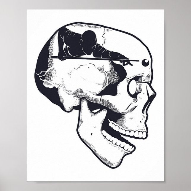 Billiard Player Brain Skull Billiards Table Rack C Poster (Vorne)