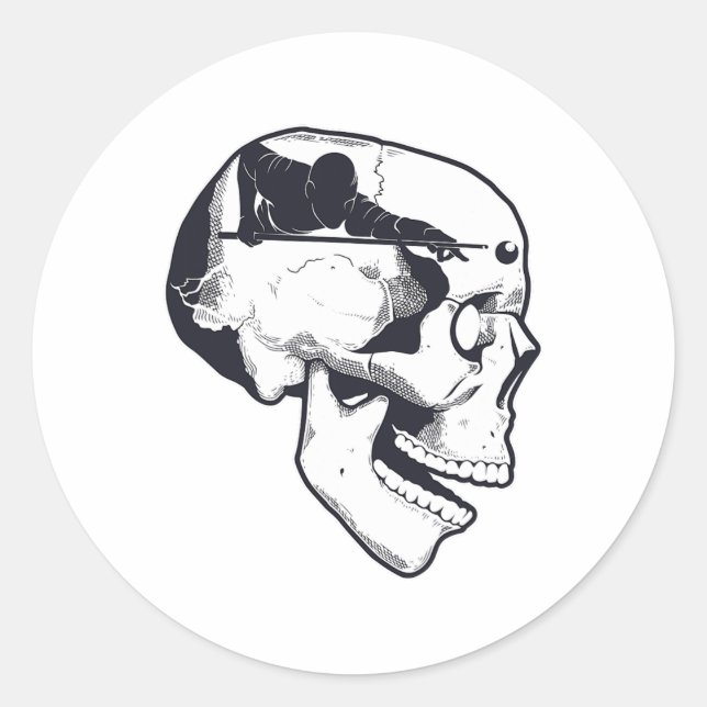 Billiard Player Brain Skull Billiards Table Rack C Runder Aufkleber (Vorderseite)