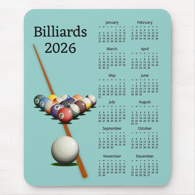 Billiard Pool 2026 Kalender Mauspad (Vorne)