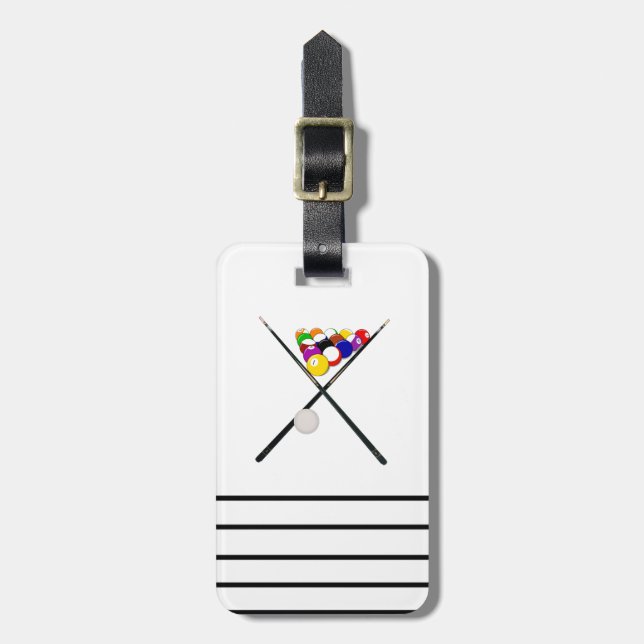 Billiard Pool Balls und Cues Gepäckanhänger (Vorderseite vertikal)