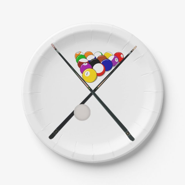 Billiard Pool Balls und Cues Pappteller (Vorderseite)