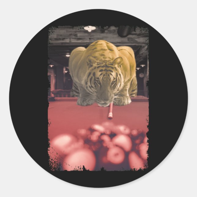 Billiard Snooker Cue Sports Tiger Pool Player Runder Aufkleber (Vorderseite)