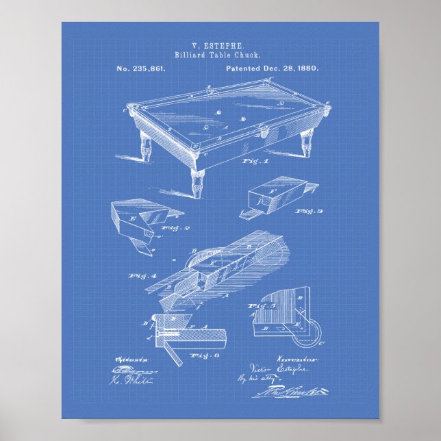 Billiard Table 1880 Patent Art Blueprint Poster (Vorne)
