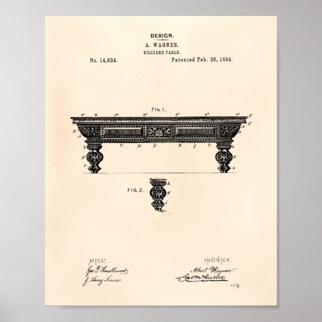 Billiard Table 1884 Patent Art - Old Peper Poster (Vorne)