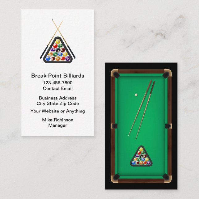 Billiard Thema Coole Visitenkarten Visitenkarte (Vorne/Hinten)
