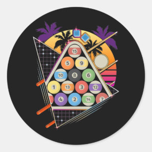 Billiard Vaporwave 80er 90er Snooker Pool Player Runder Aufkleber