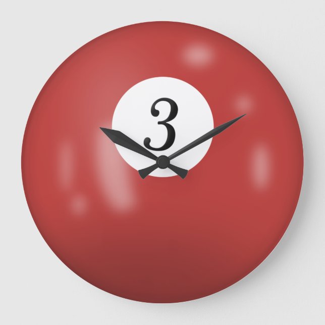 Billiardball Nummer 3 Große Wanduhr (Vorderseite)