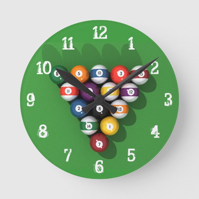 Billiarden / Pool Balls: Wall Clock Runde Wanduhr (Vorderseite)