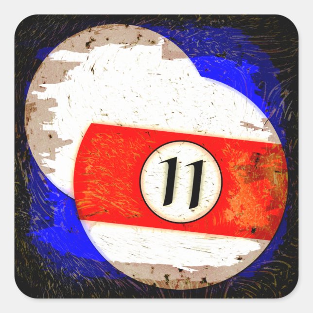 BILLIARDS BALL NUMMER 11 QUADRATISCHER AUFKLEBER (Vorderseite)