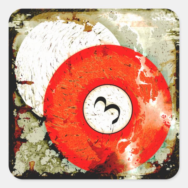 BILLIARDS BALL NUMMER 3 QUADRATISCHER AUFKLEBER (Vorderseite)