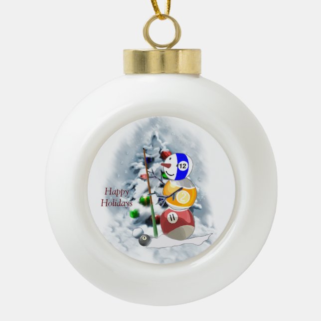 Billiards Ball Snowman Weihnachten Akryler Ornamen Keramik Kugel-Ornament (Vorderseite)