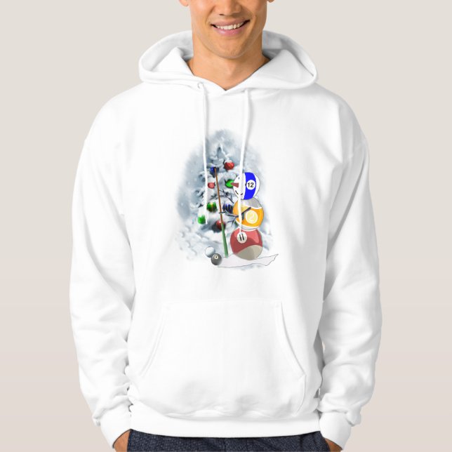 Billiards Ball Snowman Weihnachten Hoodie (Vorderseite)