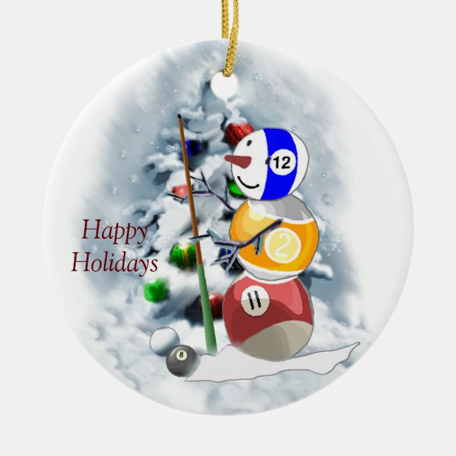 Billiards Ball Snowman Weihnachten Keramik Ornament (Vorne)