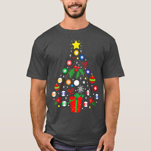 Billiards Billard Player Weihnachtsbaum T-Shirt (Vorderseite)