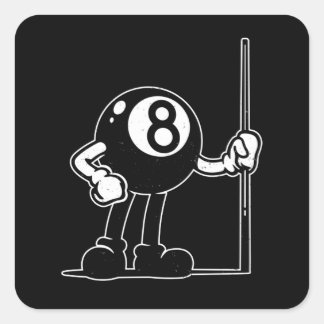 Billiards Cue Sports 8-Ball Vintager Cartoon Quadratischer Aufkleber