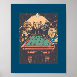 Billiards Lion Big Cats Tiger Pool Game  Poster