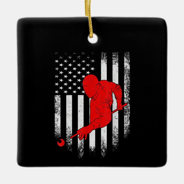 Billiards Lover | American Flag Billiards Gift Keramikornament (Vorderseite)