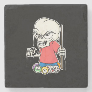 Billiards Player   Skull Billiard Player Steinuntersetzer
