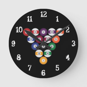 Billiards / Pool Balls: Wall Clock Runde Wanduhr