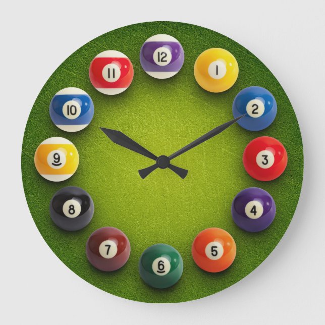 Billiards Snooker Novelty Clock Große Wanduhr (Vorderseite)