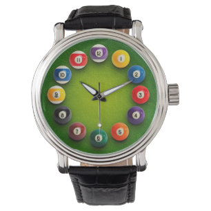 Billiards Snooker Novelty Clock Watch Armbanduhr