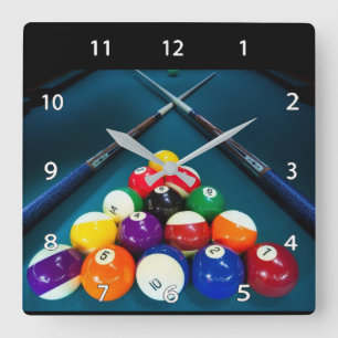 Billiards Wall Clock Quadratische Wanduhr