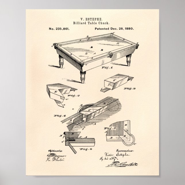 Billiardtisch 1880 Patent Art Old Peper Poster (Vorne)