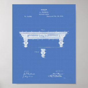 Billiardtisch 1884 Patentart - Blueprint Poster