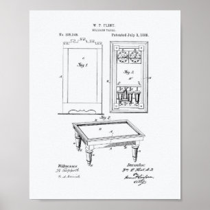 Billiardtisch 1888 Patentkunst - Weißes Papier Poster
