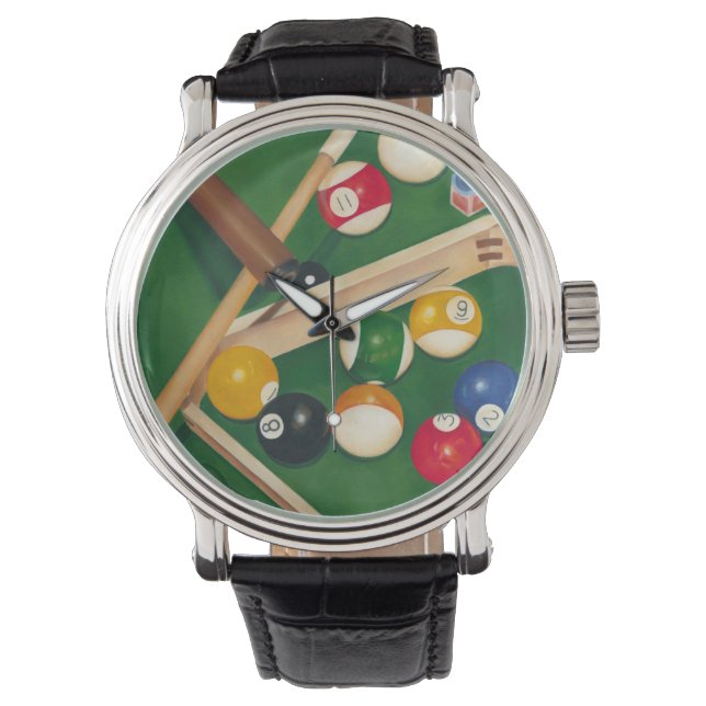 Billiardtisch mit Balls und Chalk Armbanduhr (Vorderseite)