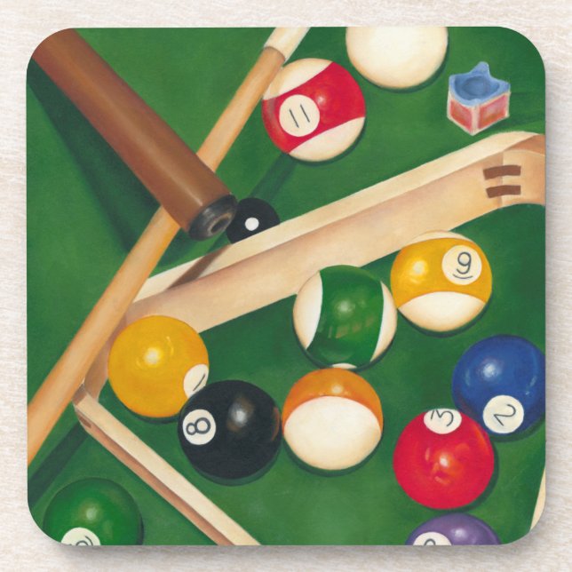 Billiardtisch mit Balls und Chalk Getränkeuntersetzer (Vorderseite)
