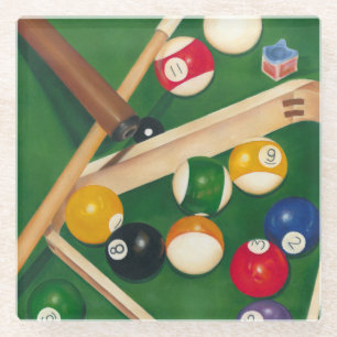 Billiardtisch mit Balls und Chalk Glasuntersetzer