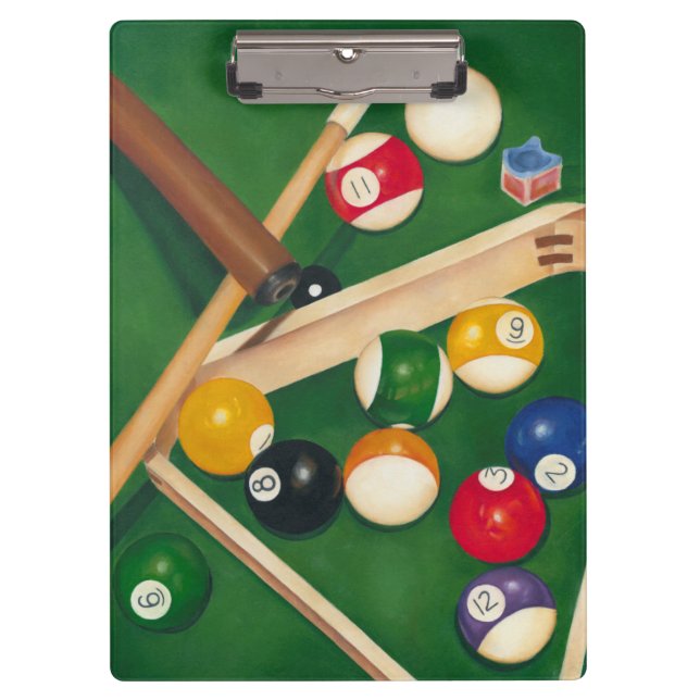 Billiardtisch mit Balls und Chalk Klemmbrett (Vorderseite)