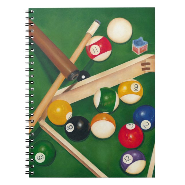 Billiardtisch mit Balls und Chalk Notizblock (Vorderseite)