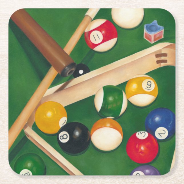 Billiardtisch mit Balls und Chalk Rechteckiger Pappuntersetzer (Vorderseite)