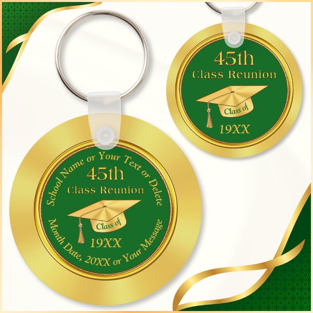 Billig 45. Klasse Wiedersehen Souvenirs, Grün und  Schlüsselanhänger (45th class reunion party favors. Personalized Green Gold, 45 year reunion gifts. 45th class reunion.)