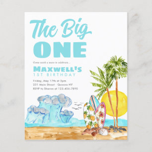 Billig Big One Tropical Beach 1. Surfen Geburtstag Flyer